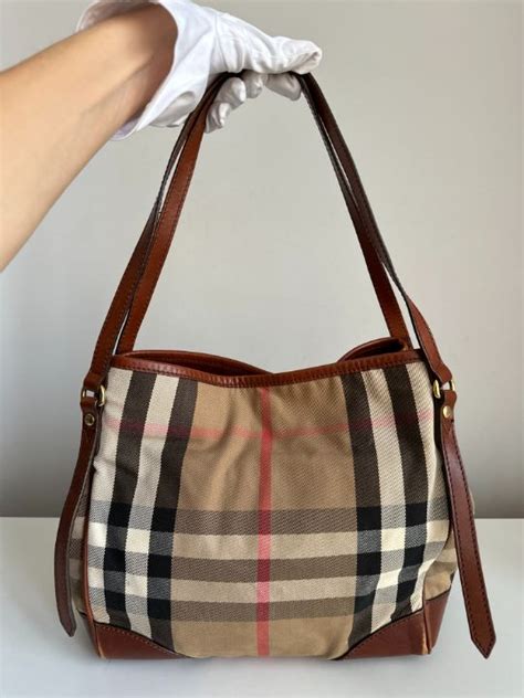 burberry brown leather bridle house check canvas canterbury tote bag|Burberry House Tote Checkered Bags & Handbags for Women.